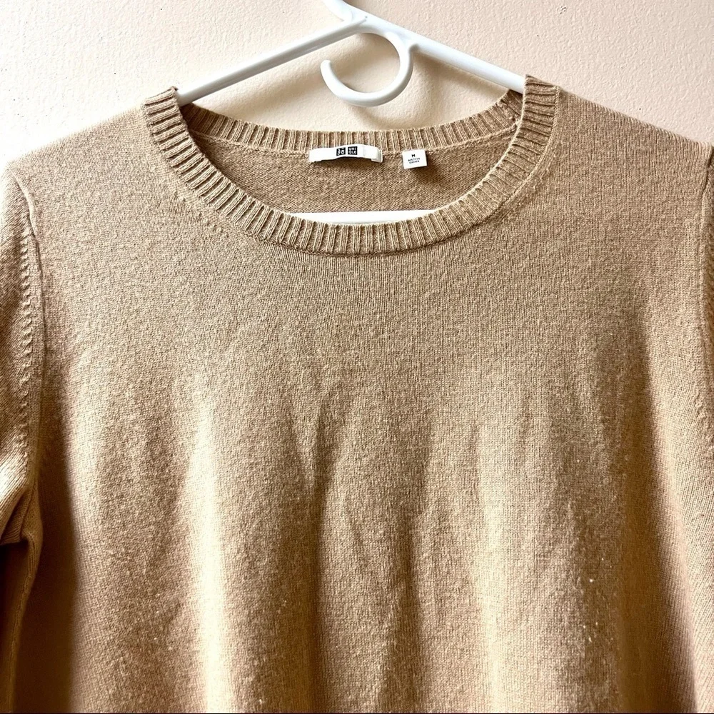 UNIQLO Cashmere oversized Mocha Whipstitch Knit pullover Sweater womens size M